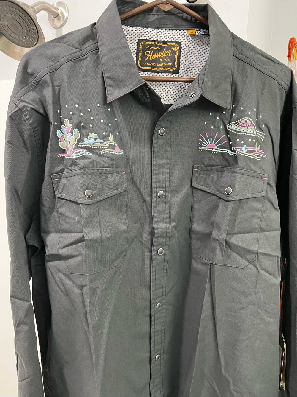 Howler Brothers Dark Gray Western Embroidered Snap Shirt